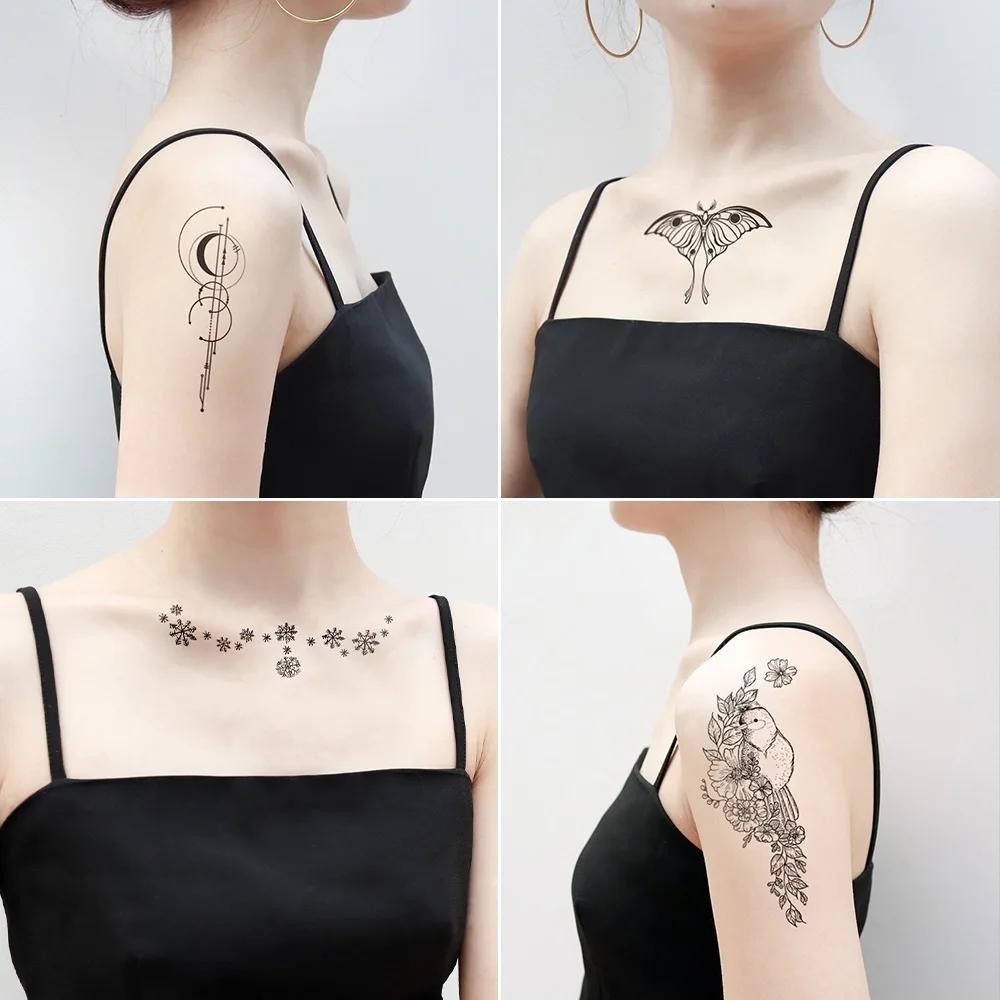 Adult Black Tattoo Temporary Butterfly Mandala Flower Waterproof Body Art Sticker Face Make-up Disposable tatouage temporaire