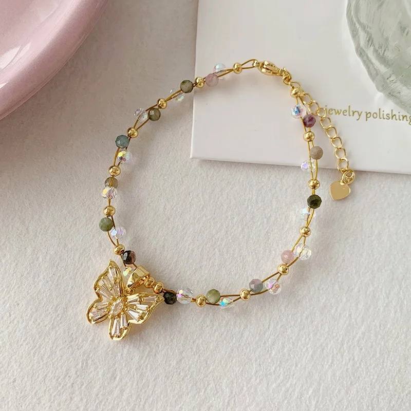 

Natural Aquamarine Crystal Bracelet for Women Ins Style with Micro-Inlaid Zircon Butterfly Charm Tennis Bracelets Elegant Item