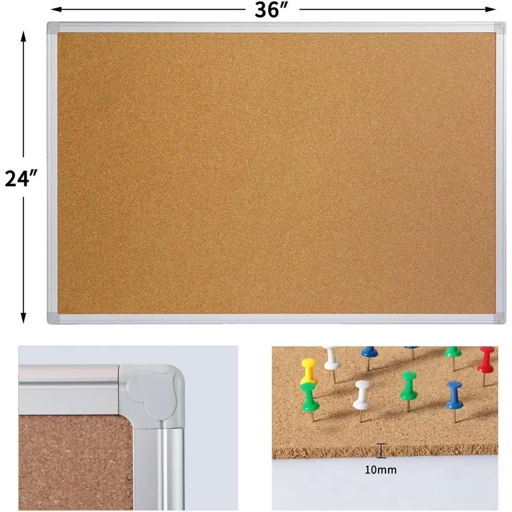 عبوة مزدوجة من ألواح الفلين المؤطرة المصنوعة من الألومنيوم الفضي، مقاس 36 × 24 بوصة، لوحات رسائل مثبتة على الحائط للمنزل والمكتب