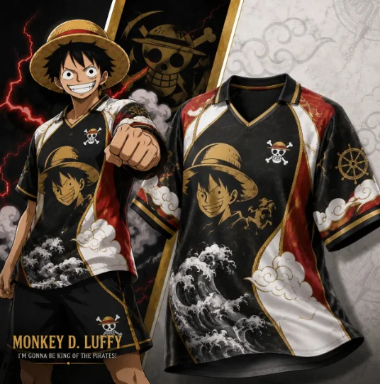 2026 New Arrivals Anime Breathable Ball Suit Skeleton Pirate Logo Personalized Luffy Straw Hat Team Casual Sports 3D Printed Top
