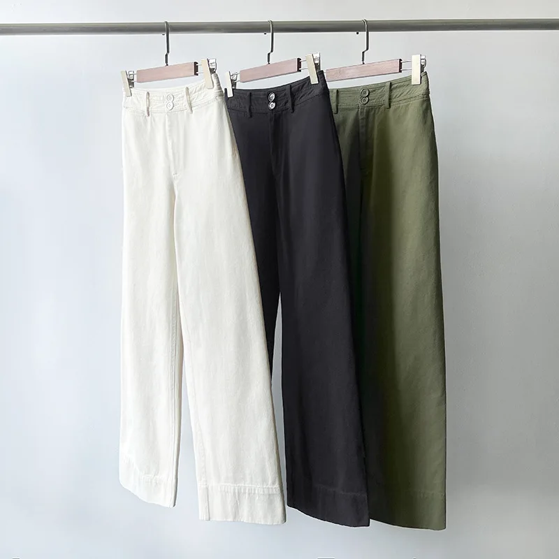

2025 Минималистичные прямые широкие брюки с двойными пуговицами