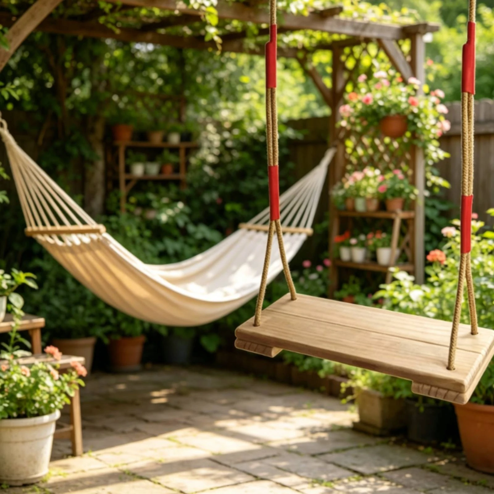Kids Outdoor Seating - Balanço Duplo de Madeira Sólida com