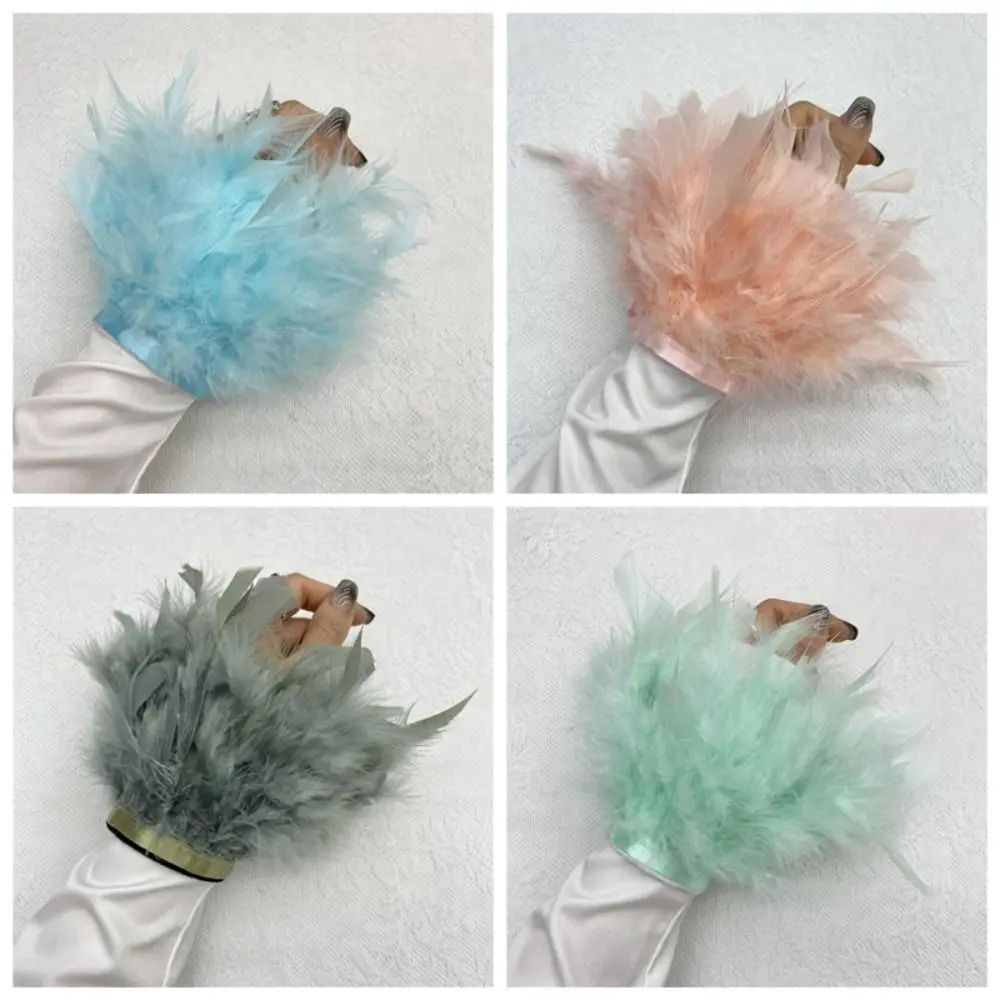 Turkey Feathers Fur Feather Cuffs Hair Loop Bracelet Soft Feather Wrist Cuffs Colorful Fun Feather Wristband Circle Cosplay