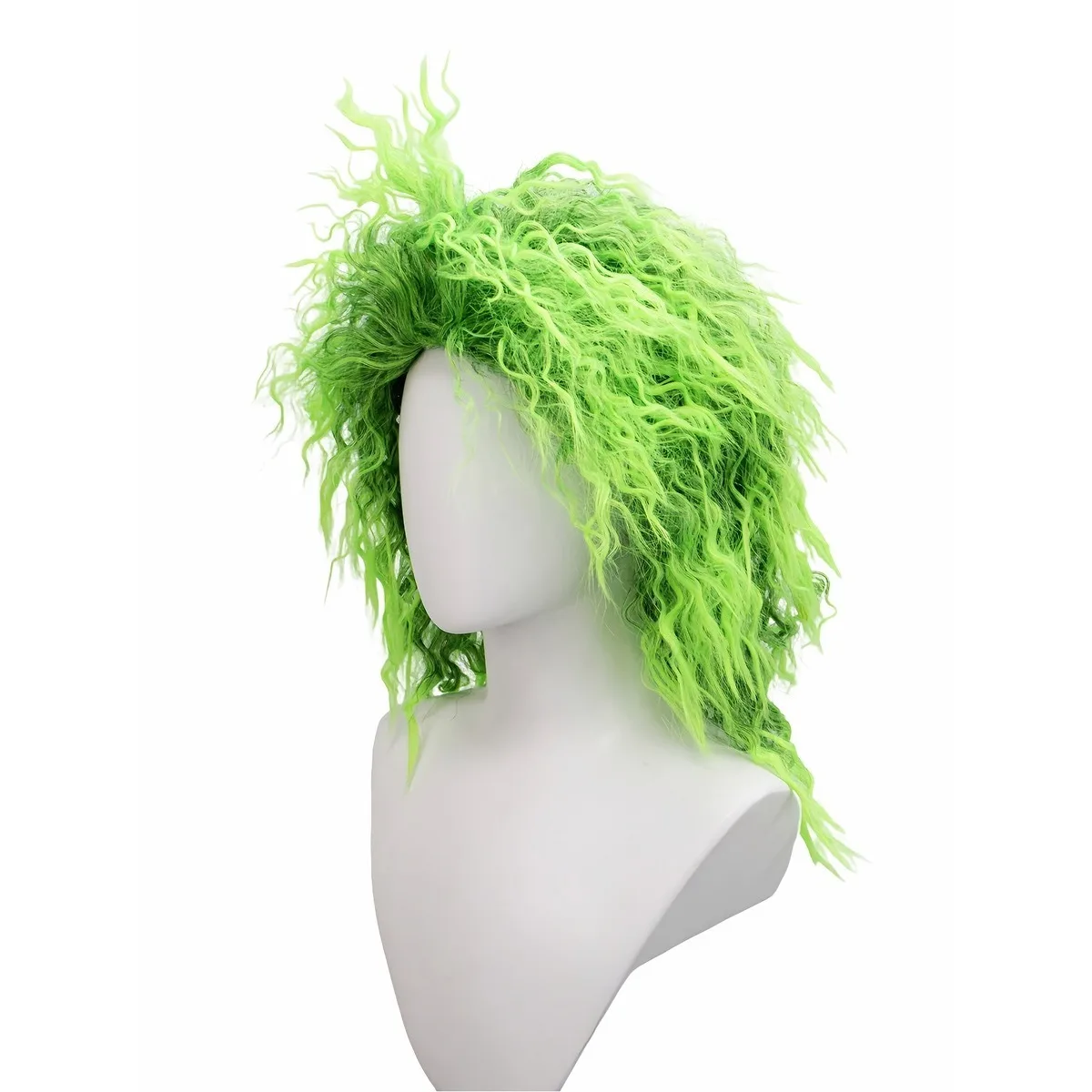 Fluoreszierend grüne, flauschige, kleine Roll-Perücke mit Blasenoberfläche aus Synthetik | Halloween Groteskes Thema Cross-Dressing Lustiges Cosplay – Detail 4