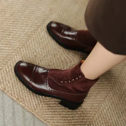 HOT SALE Jesień/Zima Buty damskie Split Leather Shoes for Women Round Toe Chunky Heel Shoes Sheep Suede Tube Rivet Boots Women