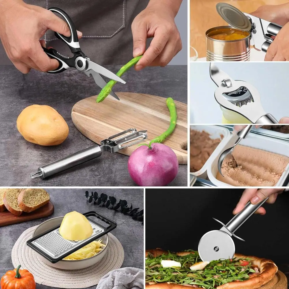 ชุดอุปกรณ์ครัวสแตนเลส 31 ชิ้นพร้อมที่วาง ทนความร้อน ปลอดสารพิษ ใช้กับเครื่องล้างจานได้