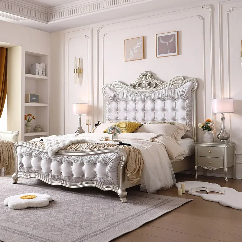 American light luxury master bedroom solid wood bed French simple high-end luxury soft leather bed high box storage princess bed