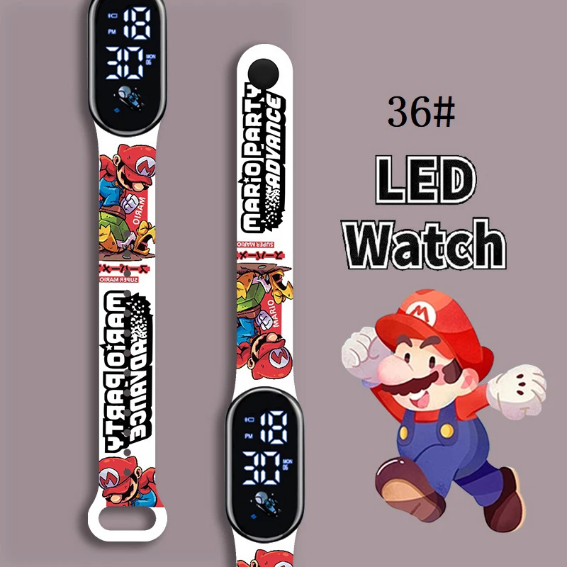 Children's Super Mario Bros Anime Character Relógios, Luigi Luminous Pulseira, LED Touch, impermeável Sports Watch, Kids Gifts