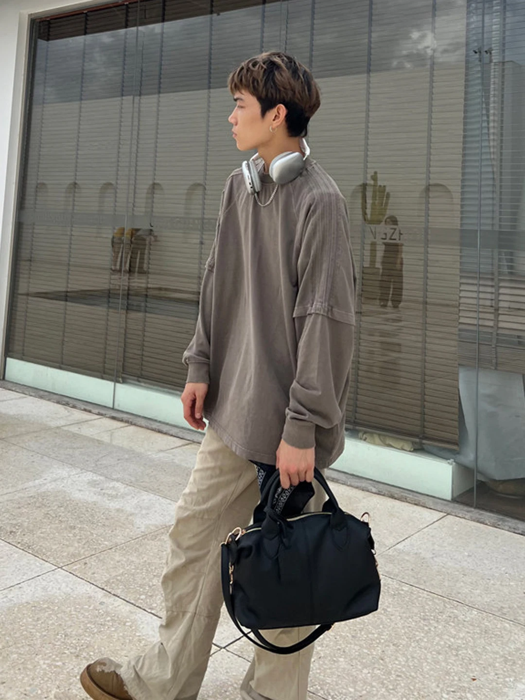 NIN  Pillow Bag Boston Leather Vintage Single Shoulder Men's Women's Handbag Casual Carrying Case Pure Color Pattern