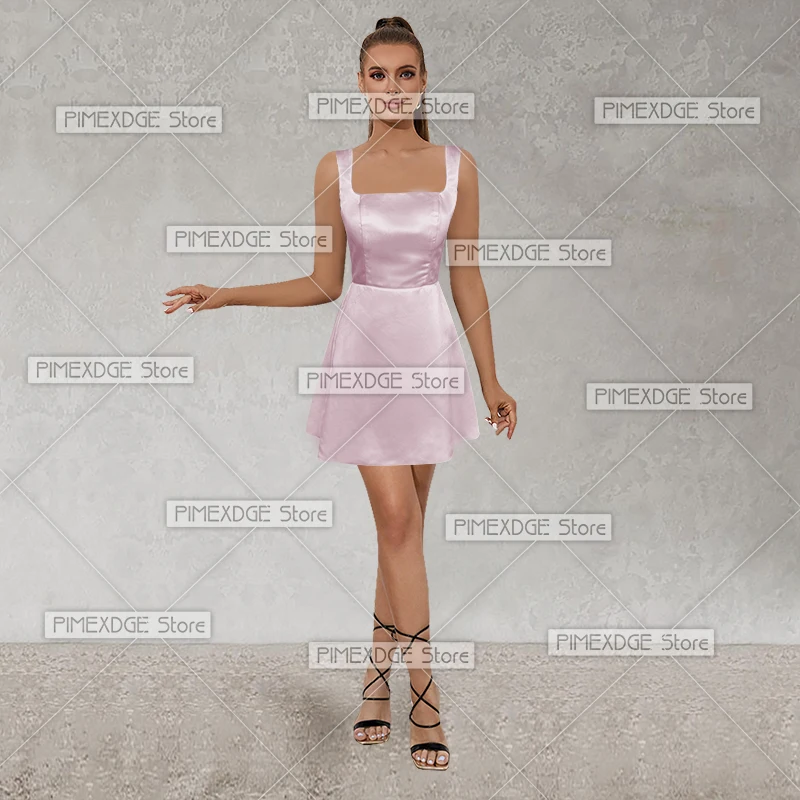 Wedding Dresses Simple A-line Square Neck Backless Mini Short Dresses for Wedding Bridesmaid Banquet Party Prom Cocktail Dresses