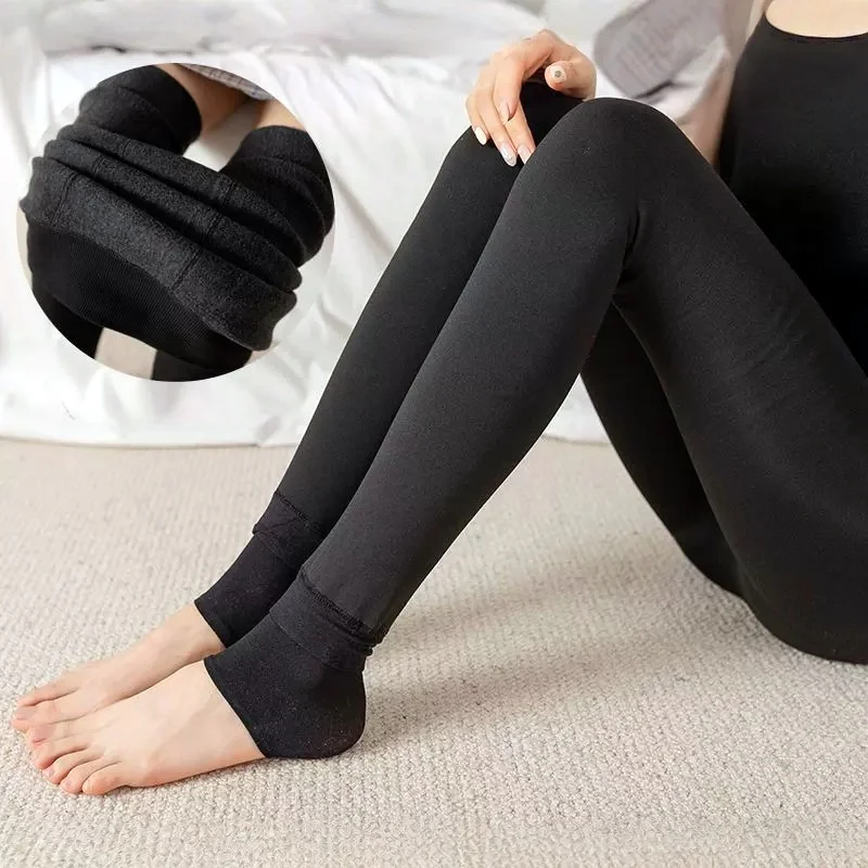 

Open Foot Thermal Stockings Winter Slim Legs Thicken Plush Pantyhose For Women All-in-one Warm Hosiery Casual Streetwear Pants