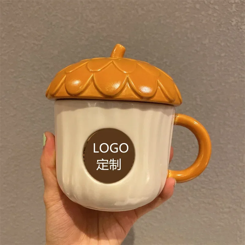 Coffee Mug with Lid New Autumn Cute Maple Leaf Forest Autumn Rabbit Cute Fox Squirrel Acorn Ceramic Mug Cup Set Fall Mug