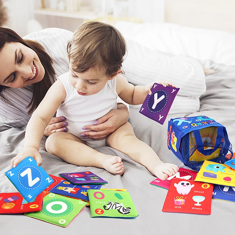 Baby Cloth Book Soft FlashCards With Cloth Storage Bag Graphic Alphabet Digital Cognition Toys Baby Educational Cards