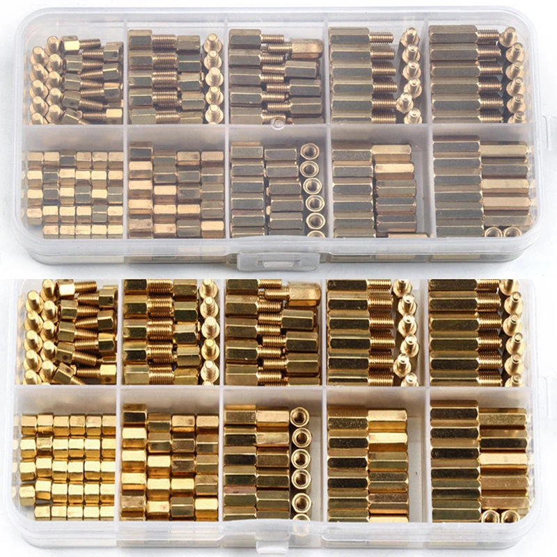 

300Pcs Brass M3 Copper Pillar Stand Off Kit Hex Column Spacer Threaded Screw Nut Fastener Kit