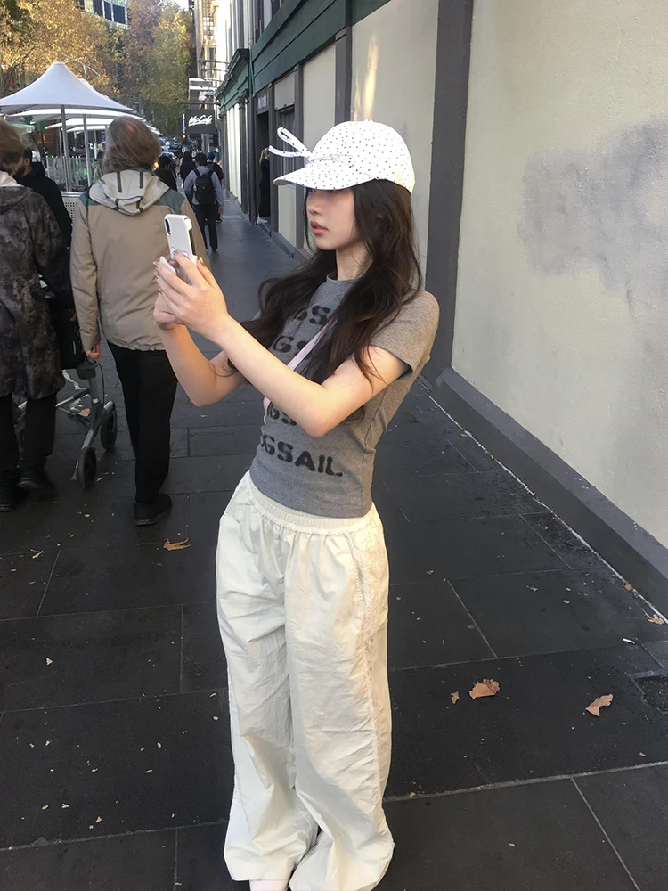 Retro Amerykańska Pikantna Dziewczyna Duch List ort Sve T-shirt Damski Letni Wyszczuplający Modny Design Top Bawełna Poliester B...