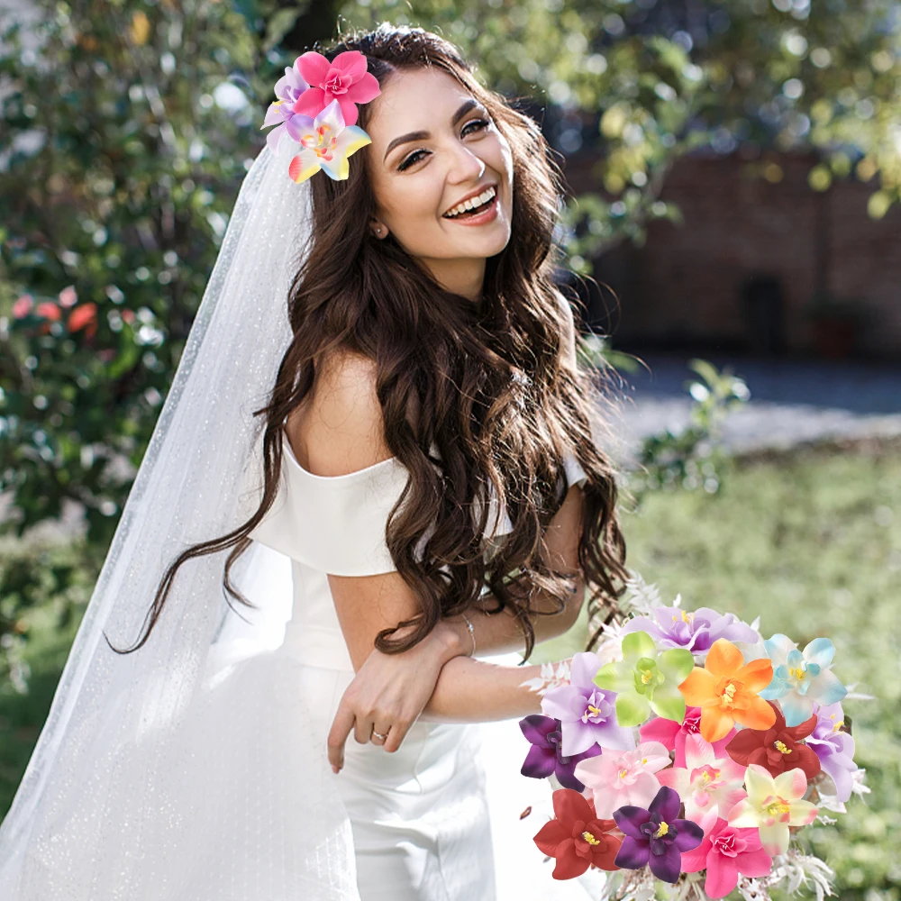 10/20 Stück künstliche Orchideenköpfe, künstliche Blumen, die für Frauen und Mädchen als Haarnadel, DIY, Braut, Hochzeit, Dekoration, Kranz, Zubehör verwendet werden können – Detail 7