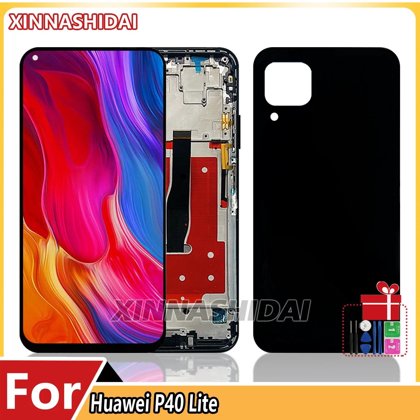 Para HUAWEI P40 Lite JNY-LX1 JNY-L21A pantalla LCD marco de pantalla táctil cubierta de batería carcasa para Huawei P40 Lite reemplazo LCD