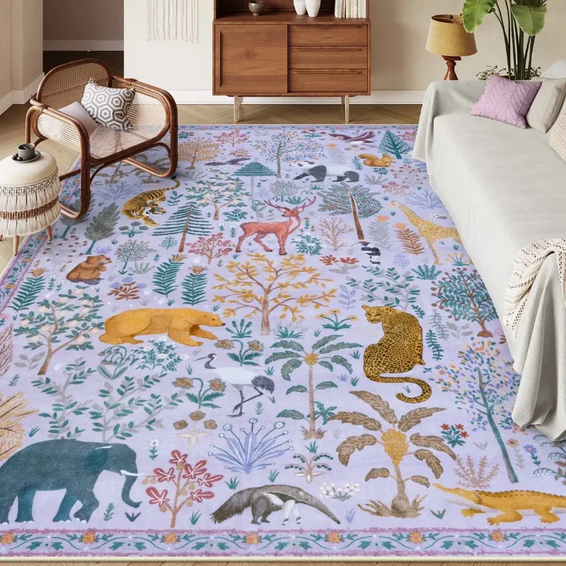 Red Luxury Retor Animal Floral Living Room Carpet Home Decor Sofa Coffee Table Floor Mat Nonslip Washable Bedroom Rug Ковер 러그