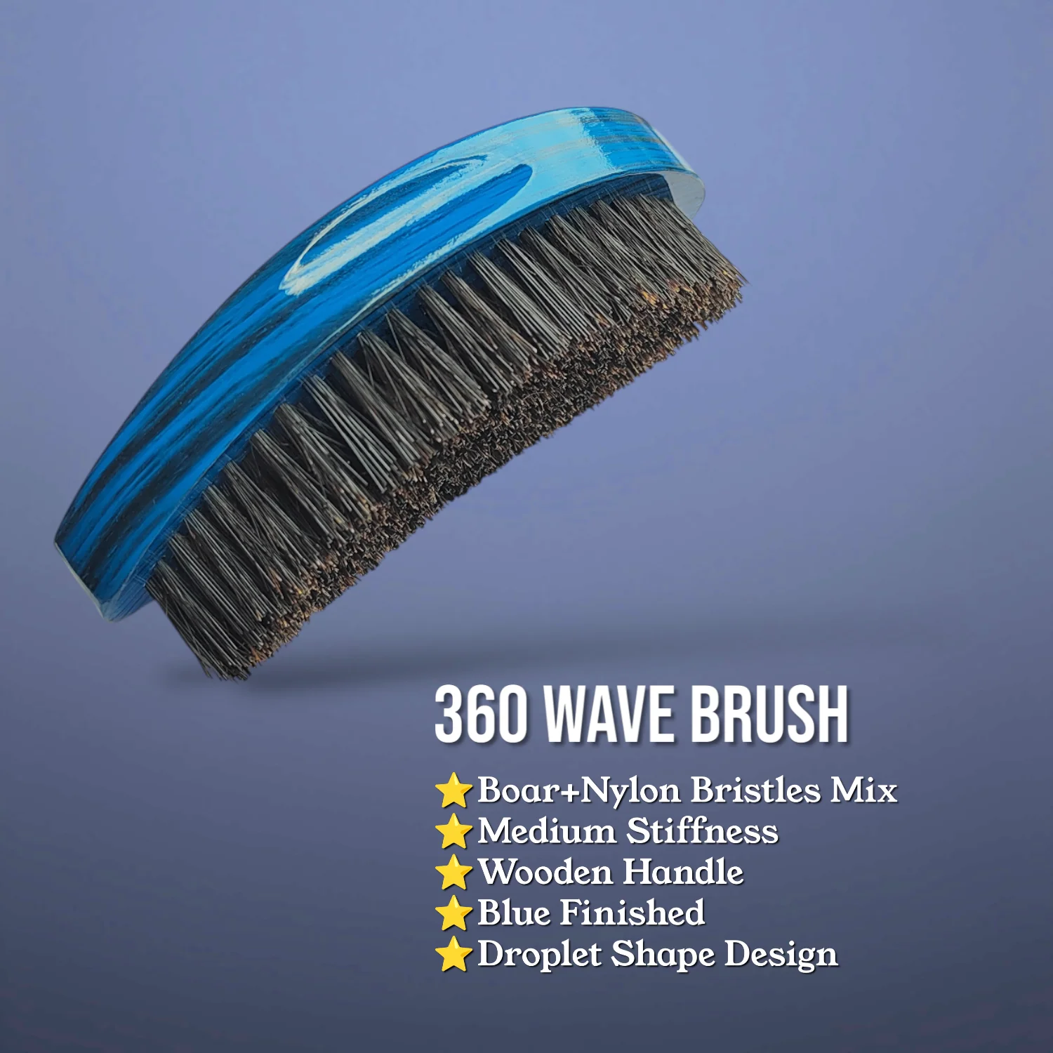 The Gracemen 360° Wave Brush Water Droplet Shape for Men Blue Finish Wooden Boar & Nylon Bristles Mix Medium Hard Curved Brush