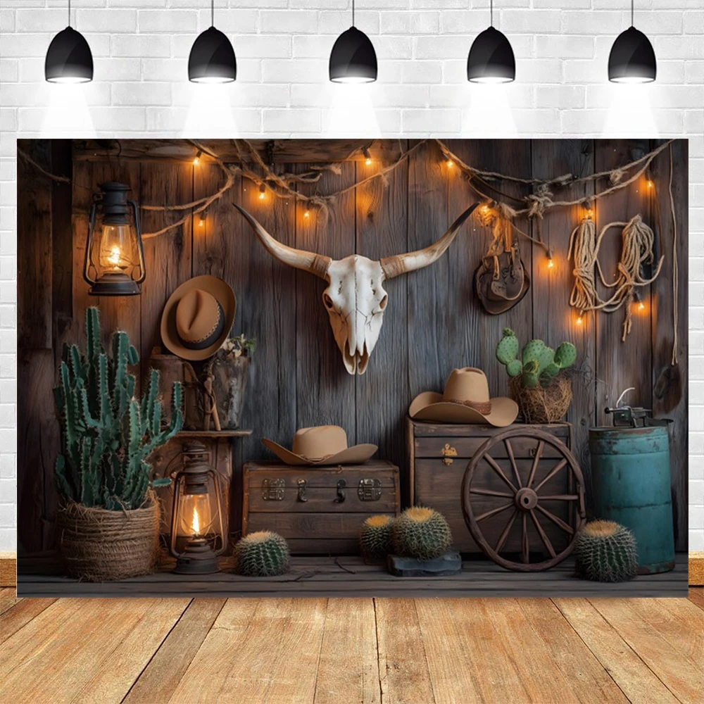 

Wild West Cowboy Backdrops Rustic Barn Wood Cactus Photography Background for Rodeo Birthday Party Western Theme Decorations