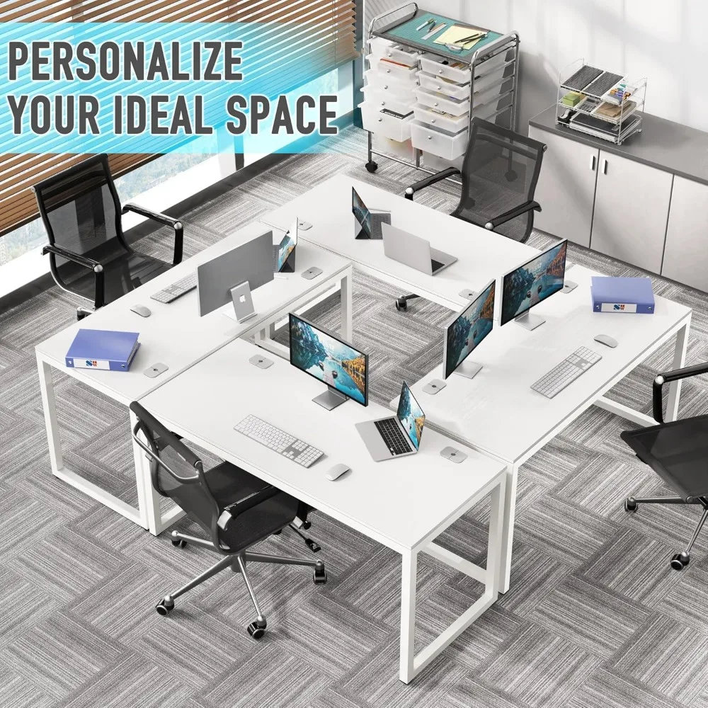 مكتب كمبيوتر مكتبي كبير مقاس 55 بوصة باللون الأبيض عالي الجودة لمحطة العمل التجارية مكتب مريح للأعمال