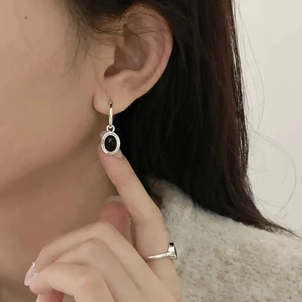 

925 Sterling Silver Vintage Gold Round Earrings For Women Black Ball Earring Jewelry Prevent Allergy Party Accessories Gift