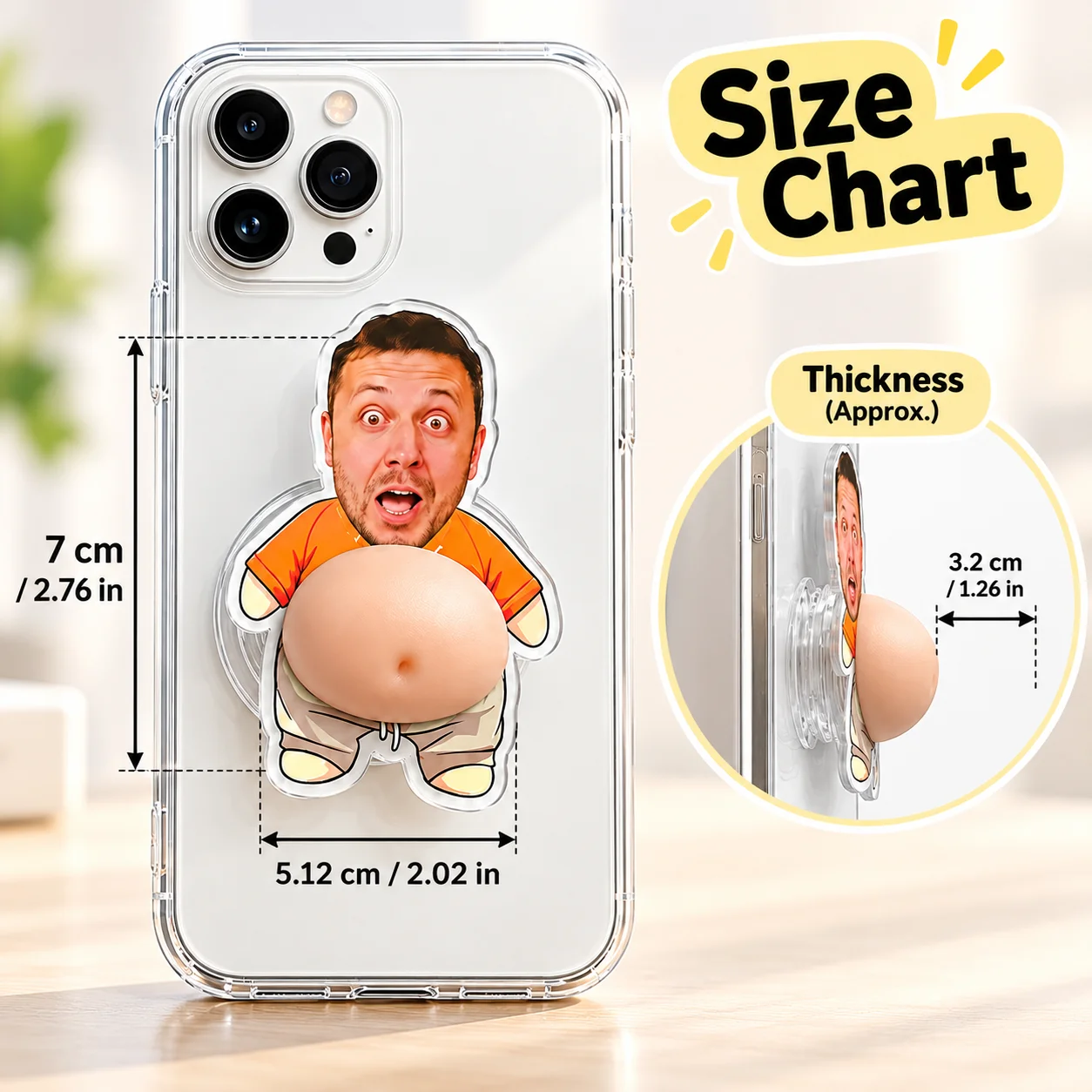 Custom Phone Stand Personalized Cute Acrylic Belly Sticker Phone Grip Holder for Desk Office Travel Gift Custom Photo Name Logo