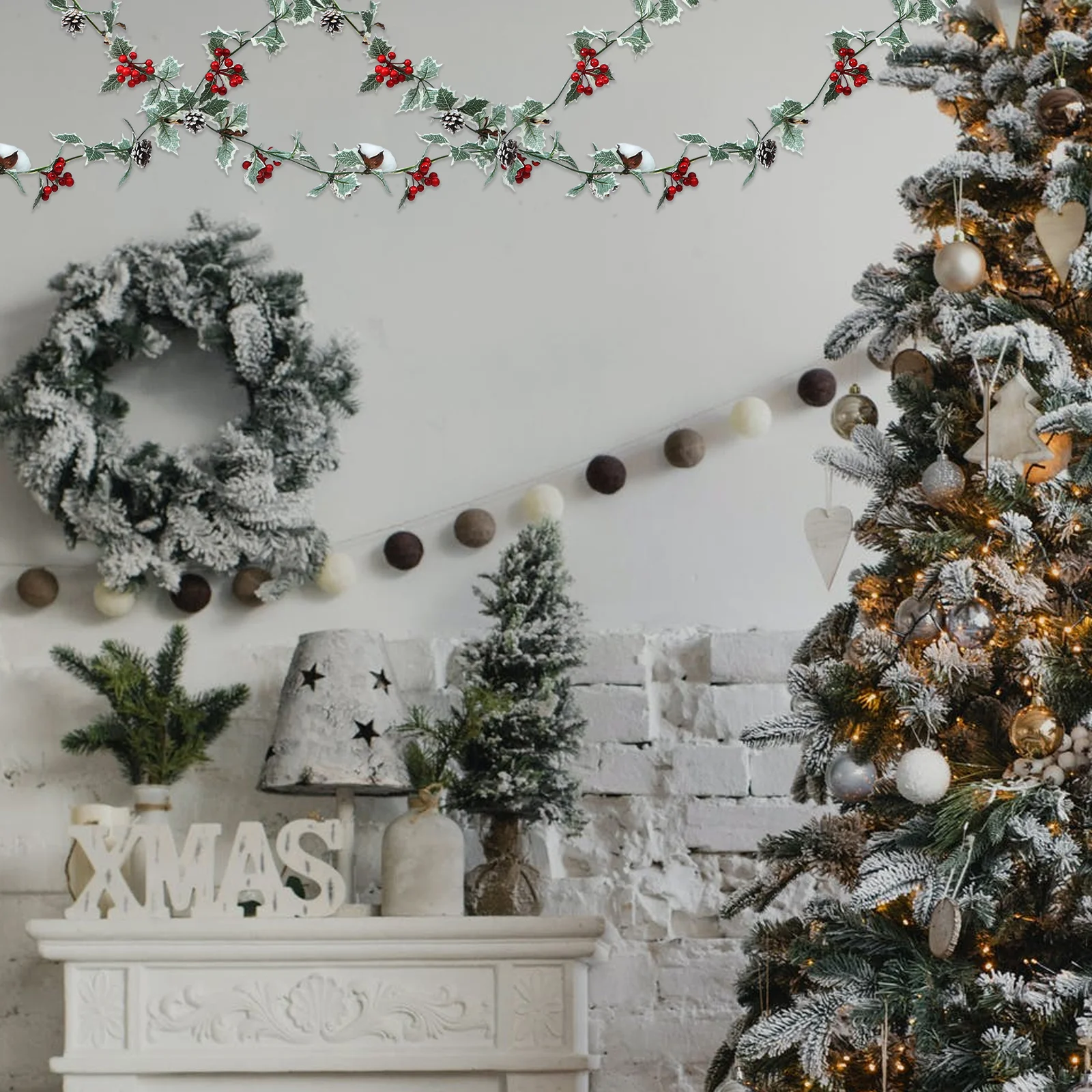

Artificial Rattan Christmas Decor Door Hanging Colorful Simulation Plant Vine Branch Cane Berry Festive Party Xmas nament