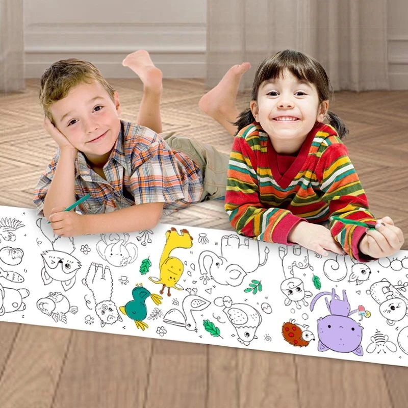 กระดาษม้วนระบายสี DIY สำหรับเด็กเพื่อการศึกษา, ผ้าใบศิลปะกราฟฟิตีลายเจ้าหญิงและสัตว์ และของเล่นตัดกระดาษ