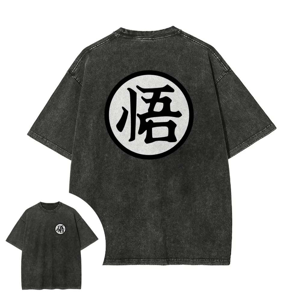 

Dragon Ball Men's and Women's Washed T-Shirt Son Goku Summer and Spring Anime Tee Retro Distressed Punk Casual Short Sleeve