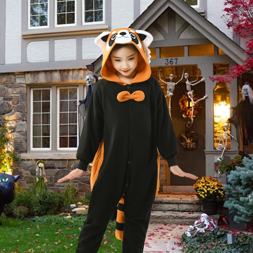 CANASOUR Kids Red Panda Costumes For Boys and Girls Soft Hooded One-piece pajamas Halloween Christmas Cosplay Sleepwear Jumpsuit