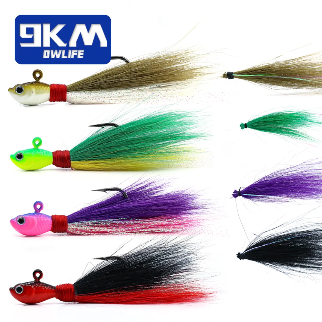 Richiamo di pesca Bucktail Jigs Esca per acqua salata Crappie jig Marabù Piuma Richiamo di pesca D'acqua dolce Spigola Snook Halibut Redfish