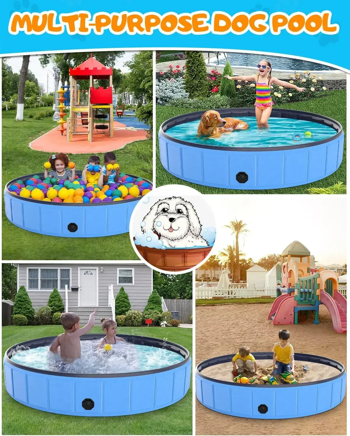 Foldable Extra Large Pet Pool Plastic Collapsible Tub For Dogs Kiddie Portable Outside