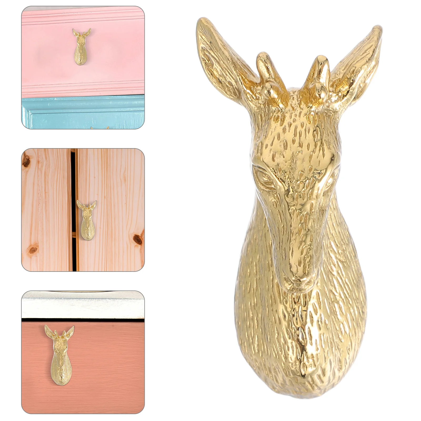

Brass Deer Head Cabinet Knob Vintage Drawer Handle Decorative Animal Pull for Kitchen Wardrobe Furniture Hardware