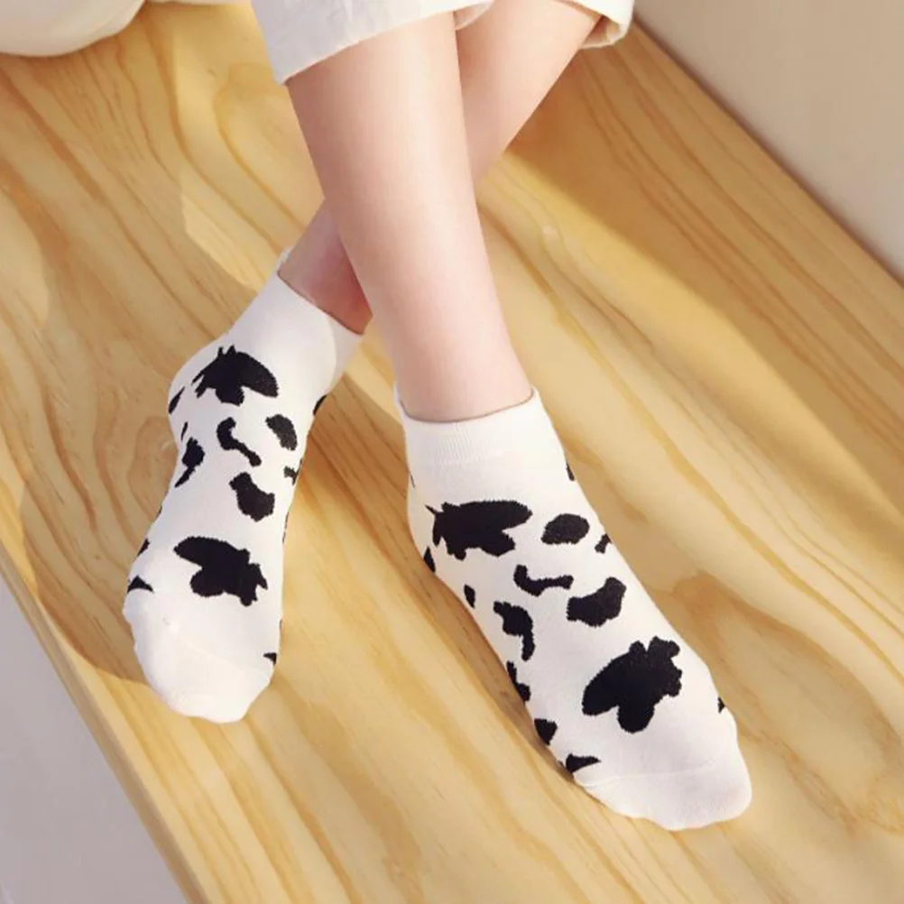 

2pcs 2 Pairs Cow Cartoon Short Socks Low Cut Cotton Ankle Gift For Girls Women Kids Birthday Christmas Festival Spring Autumn