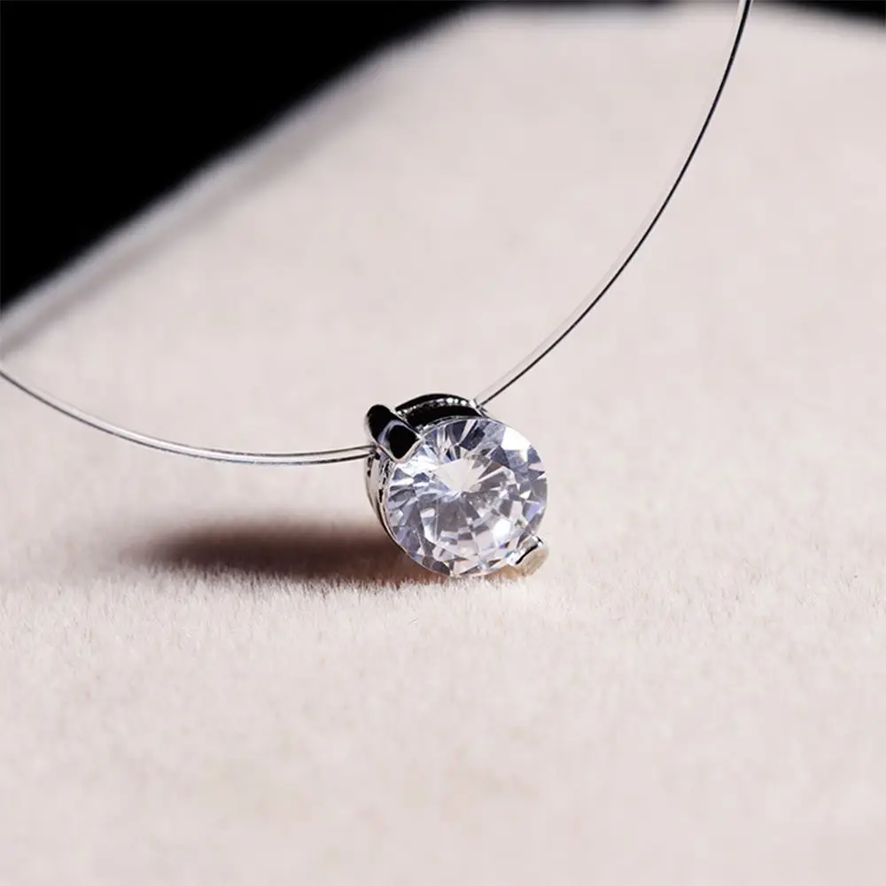 Zircon Pendant Shiny Choker For Women Fishline Necklace Jewelry Transparent Invisible Line Fashion