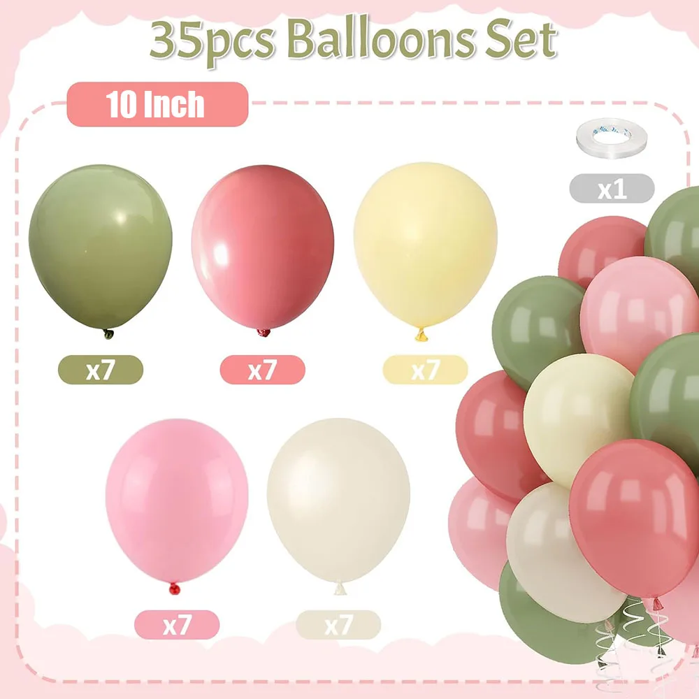 35pcs Dusty Green Pink Beige Balloons White Sand Balloon Kids Wildflower Goose Birthday Party Baby Shower Decorations
