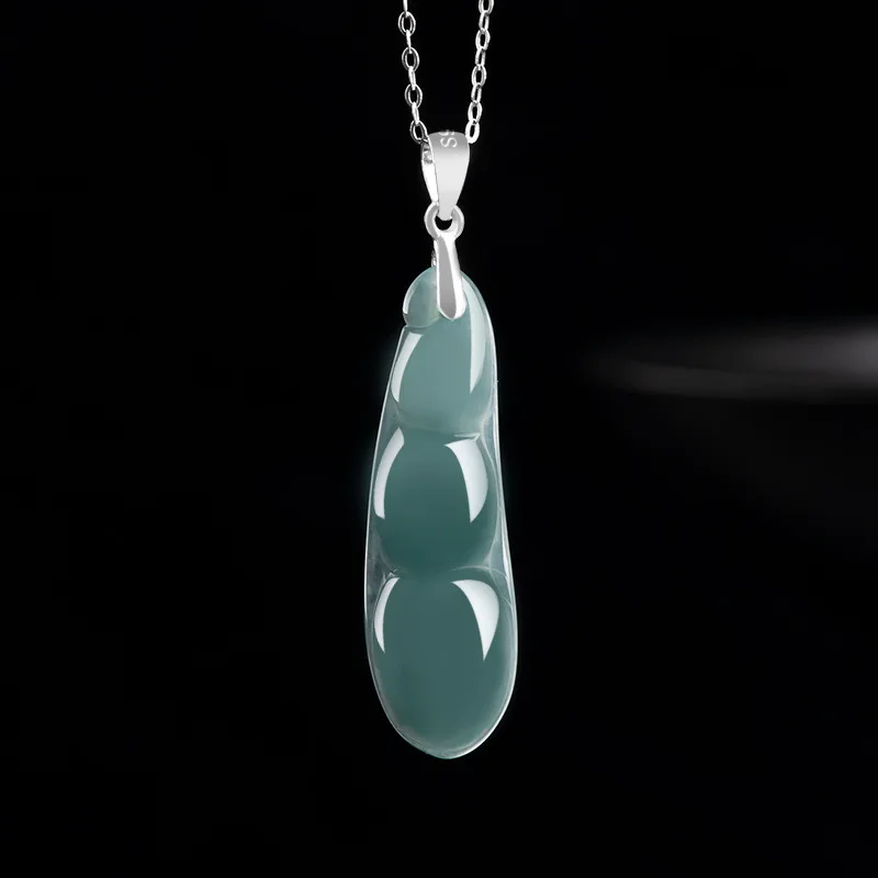 

Natural A-goods Emerald Waxy Ice Blue Water String Bean Pendant Jade S925 Silver Charm Jewelry Women's Gifts Drop Shipping