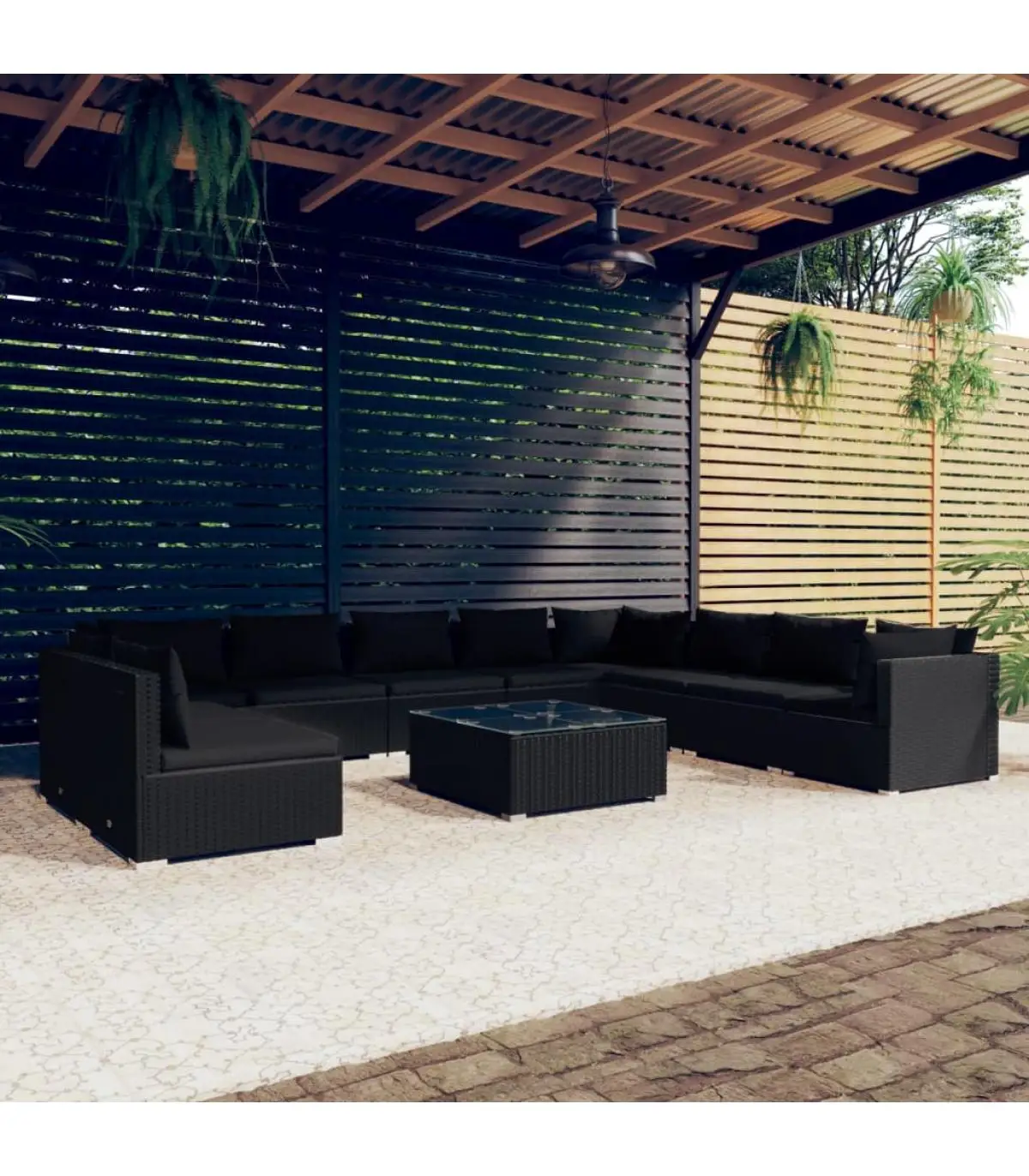 Garden sets garden furniture Set 11 PCs black synthetic rattan cushions