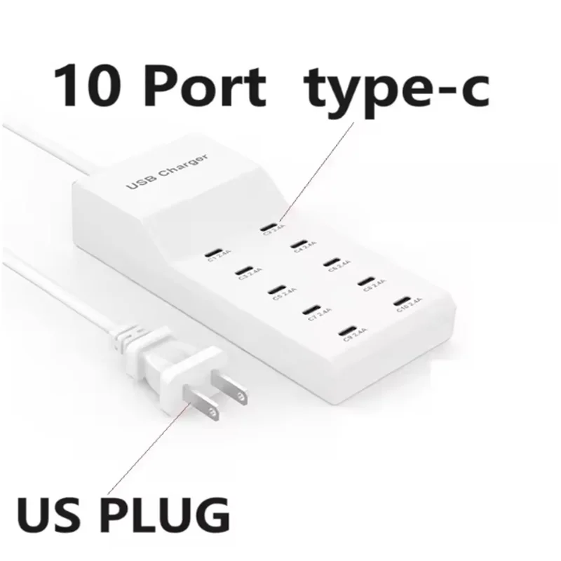 10 Port USB C Multi-function Charger USB Type C Hub Adapter 50W 2.4A Quick Charge For iPhone Samsung Xiaomi Fast Charger Station