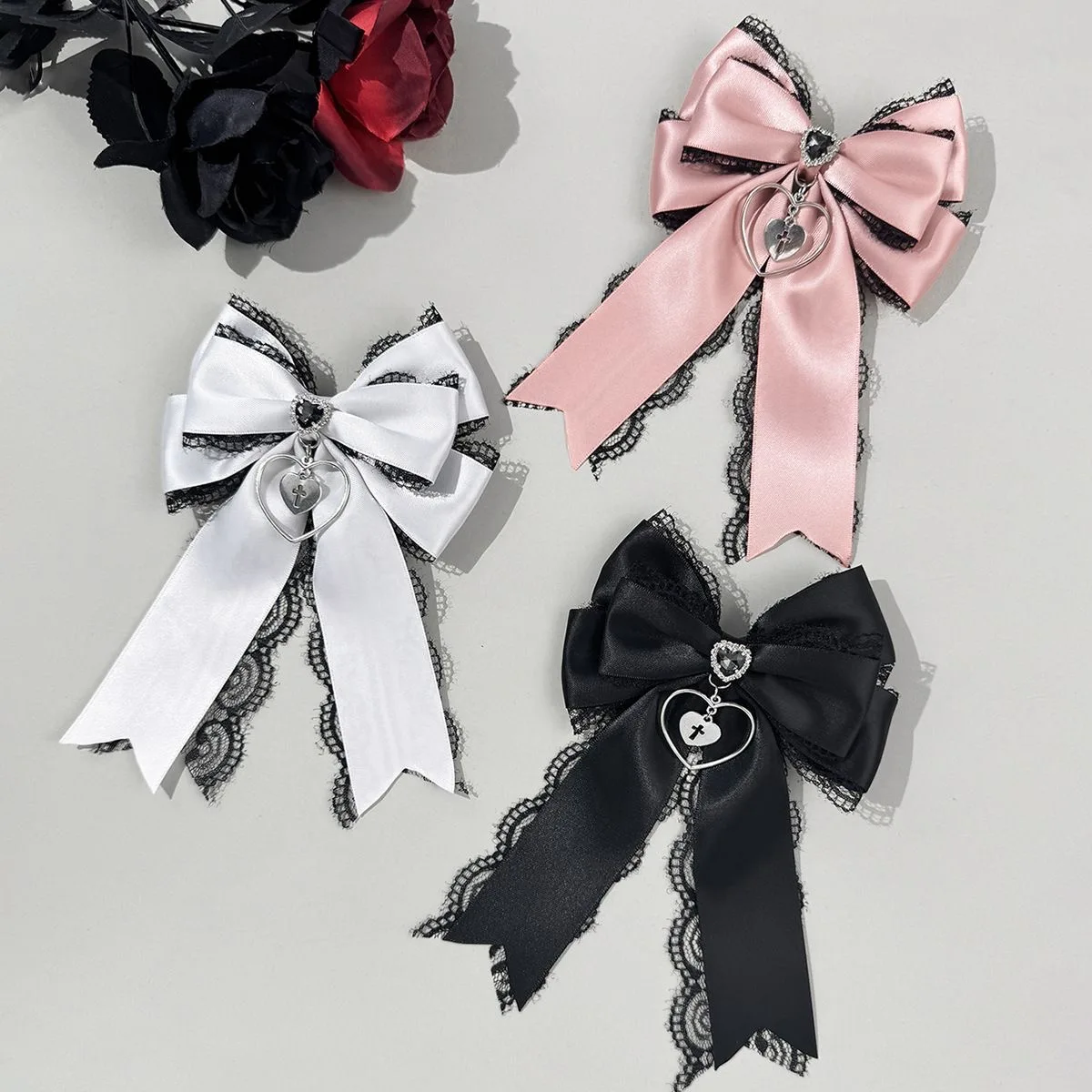 【1 pieza】 Pinza para el cabello Popular gótica, lazos para el cabello con forma de corazón, pinza para el cabello lolita de estilo japonés de encaje, horquilla y2k, accesorios y2k, artículo para niña