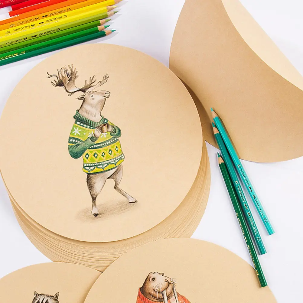 

25 листов круглой бумаги для рисования, диаметр 36 см, плотный крафт-блок для эскизов, не рвется, с гладкими краями, для масляных карандашей, гуаши, мелков