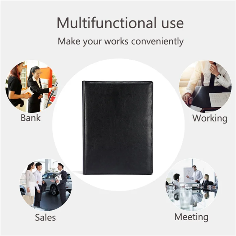 A41Z-A4 PU Padfolio File Folder Portfolio Business Document Holder Metal Clipboard Pad Document Organizer Holder