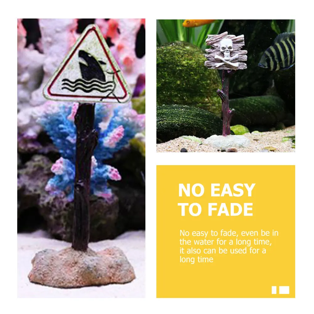 

3pcs Aquarium Warning Sign Resin Craft Ornament Fish Tank Decorative Adornment Durable Marine Landscape Accessory Shark Warning