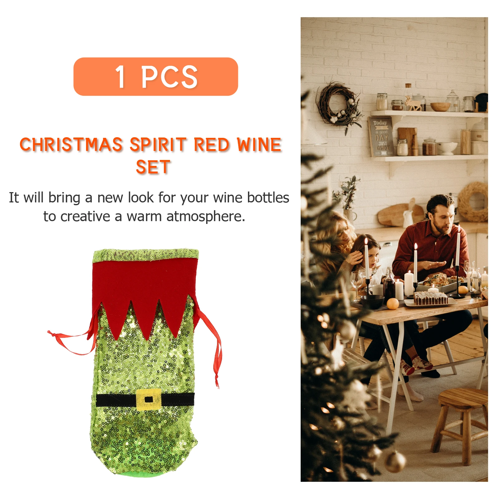 

Elf Bottle Bag Christmas Themed Decoration Wine Decorative Cover Xmas Party Demon Sequined Adorn Non-woven Red