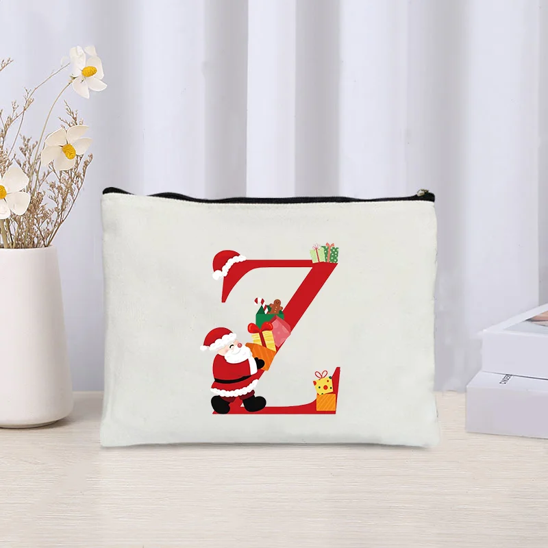 Make-up-Tasche mit Weihnachts-A-Z-Anfangsbuchstaben, kleine Kosmetiktasche aus Segeltuch, wiederverwendbar, für Feiertage, Partys, Weihnachtsdekoration für den Innenbereich