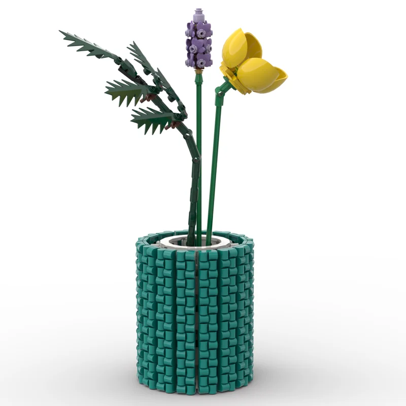 MOC small round turquoise vase and round green flower small particle bottle match with toy building blocks 568pcs set