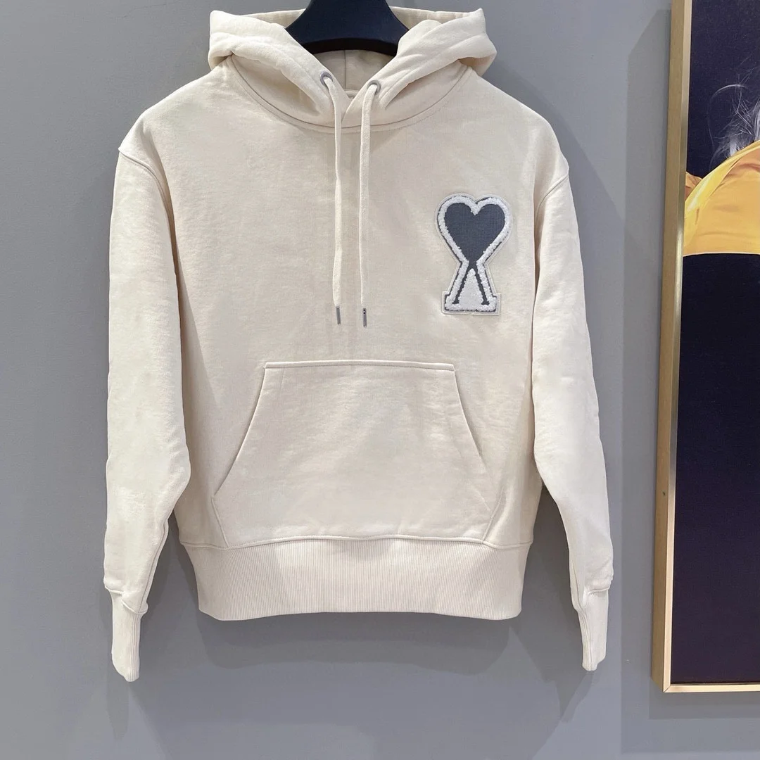 

New Heart Embroidery Letter Logo Hoodie ex Cotton Long Sve Comfortable Fit Hooded Sweatirt for Men And Women