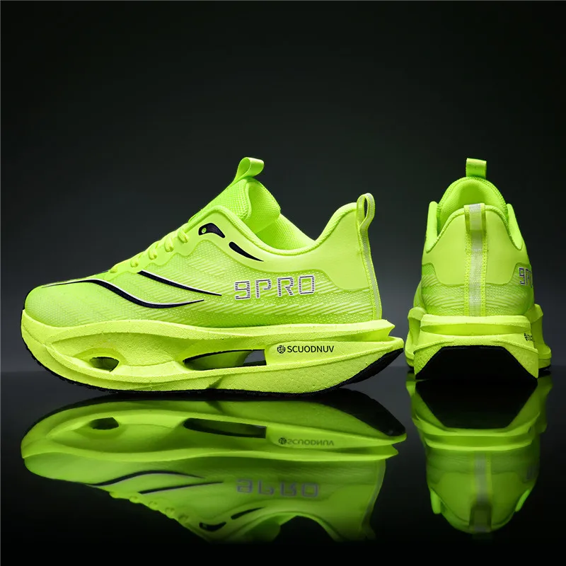 Herren-Freizeitsportschuhe, Paar-Modell 9Pro, Herren-Laufschuhe für Wettkämpfe, trendige Sportschuhe mit Farbverlauf und Mesh-Obermaterial, atmungsaktive, leichte und strapazierfähige Laufschuhe mit dicker Sohle und hoher Elastizität, die Stöße absorbieren, ideal für Outdoor-Fitness-Training. – Detail 5