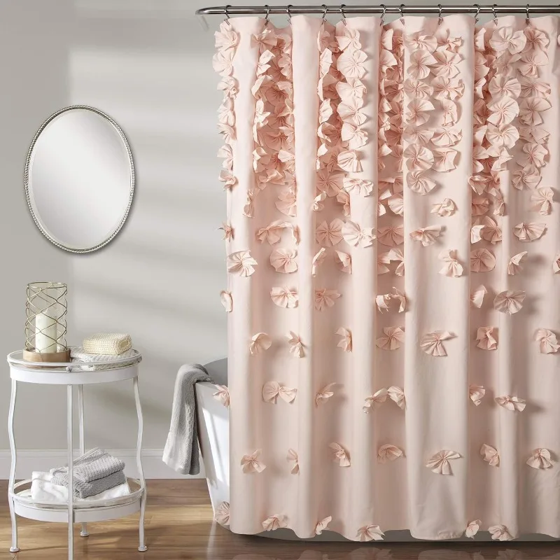 

Riley Shower Curtain, 72" W x 72" L, Blush - Luxury Shower Curtain With Bows - Charming Texture